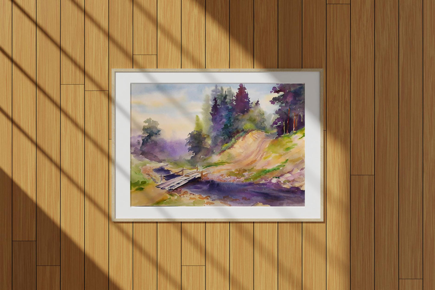 Watercolor painting Bridge by Serdyuk Boris Petrovich №SERB 680 in white frame
