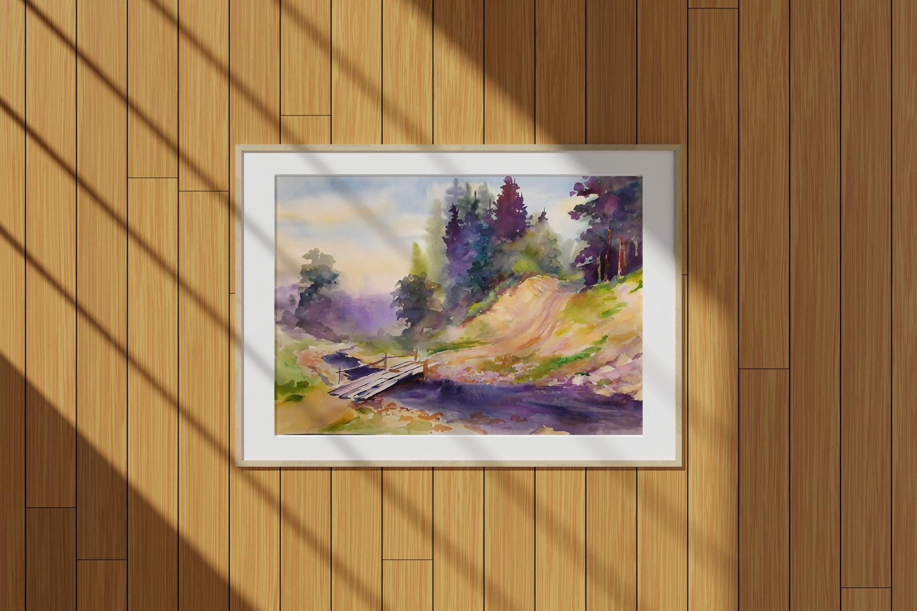 Watercolor painting Bridge by Serdyuk Boris Petrovich №SERB 680 in white frame