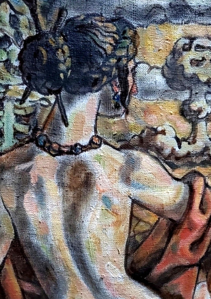 Oil painting by Litvinov Daniil Olegovich: dark ornate beaded necklace