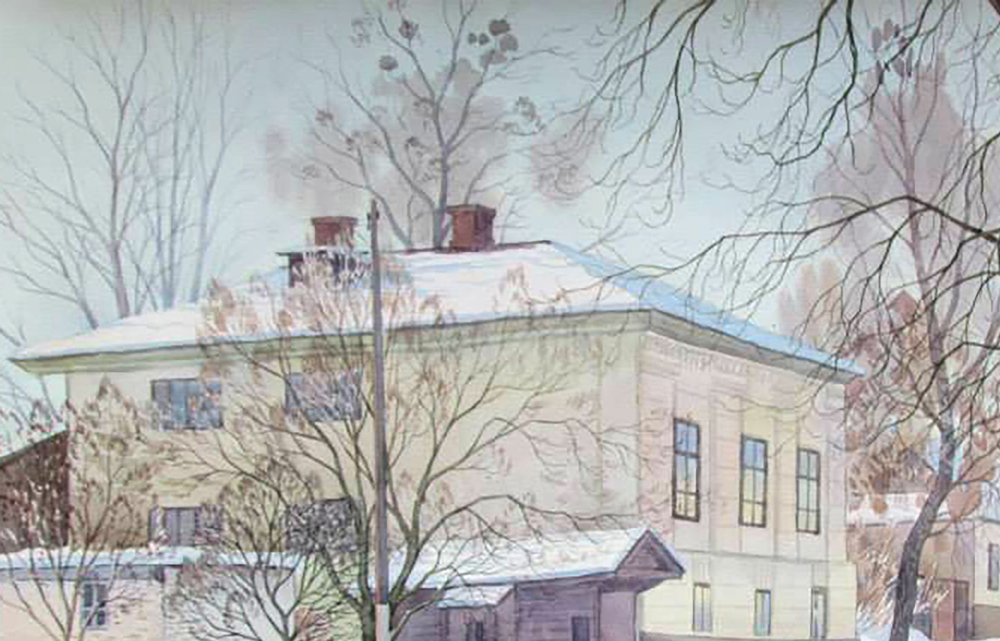 Watercolor painting Winter Cityscape Valery Savenets