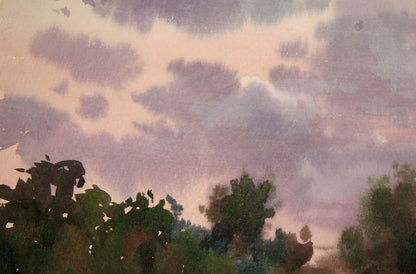 Watercolor painting Evening Nature Landscape Savenets Valery