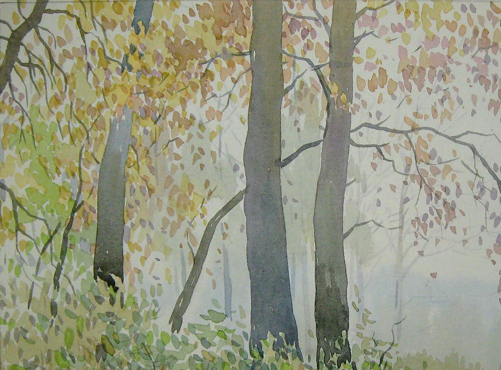 Watercolor painting Foggy Nature Landscape Savenets Valery