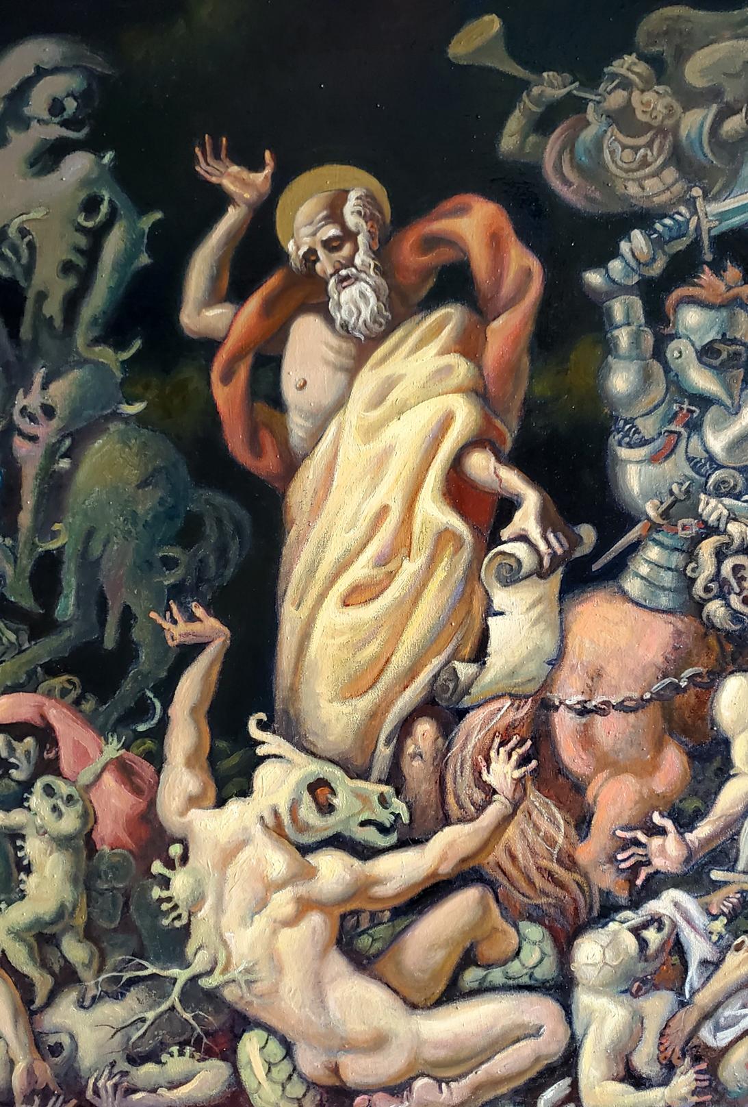 Oil painting of John the Evangelist in orange robe by Litvinov Daniil Olegovich