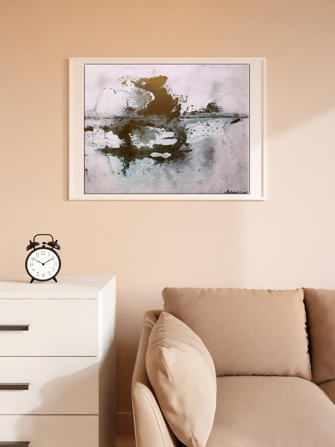 Acrylic painting White Ocean Melezhik Olga in white frame on light background