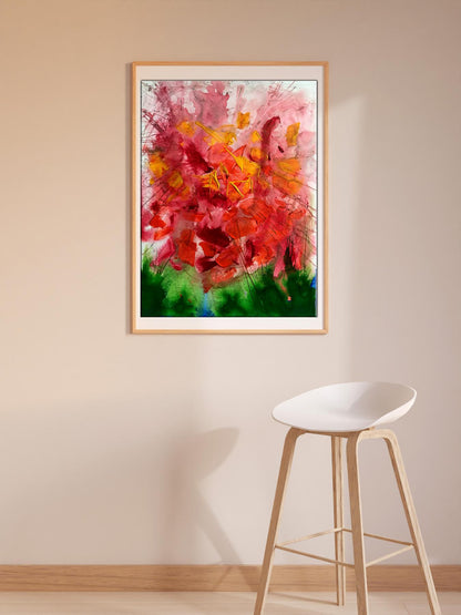 Vibrant Secret Scent acrylic painting by Melezhik Olga in light wood frame