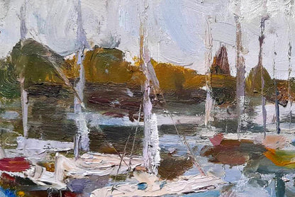 Oil painting River Yacht Ivan Kovalenko