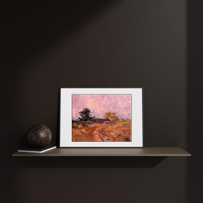 Oil painting Pink evening in the field 