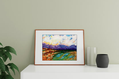 Oil painting Holidays in the mountains V. Zadorozhnya vibrant abstract landscape