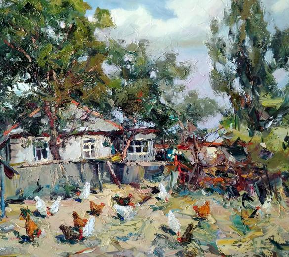 Oil painting Village landscape 