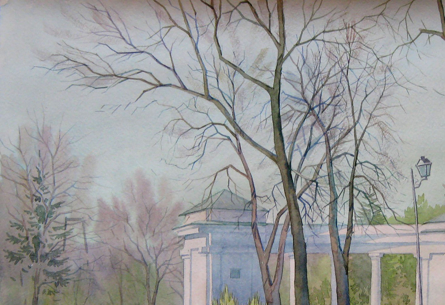 Watercolor painting April Park Nature Landscape Valery Savenets