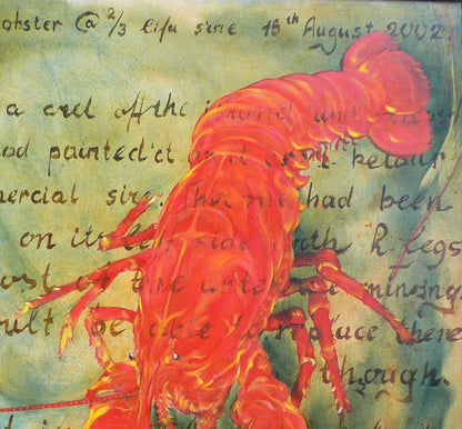Vibrant red lobster oil painting by Korkishko Vasily with textured overlay