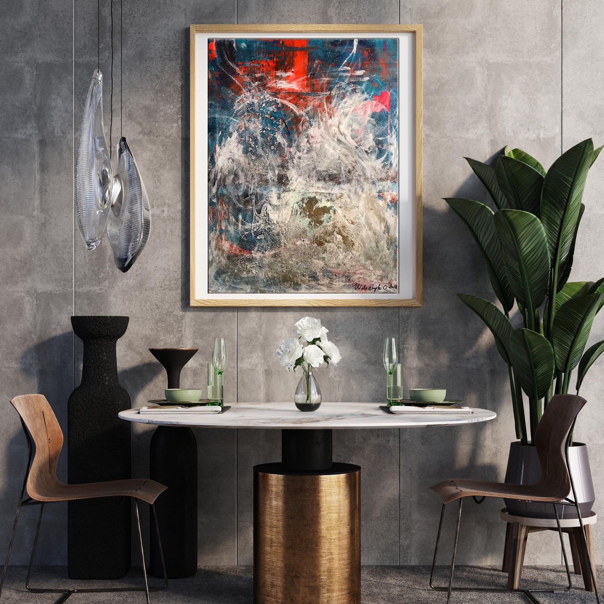 Acrylic painting You are my silence by Melezhik Olga in light wood frame