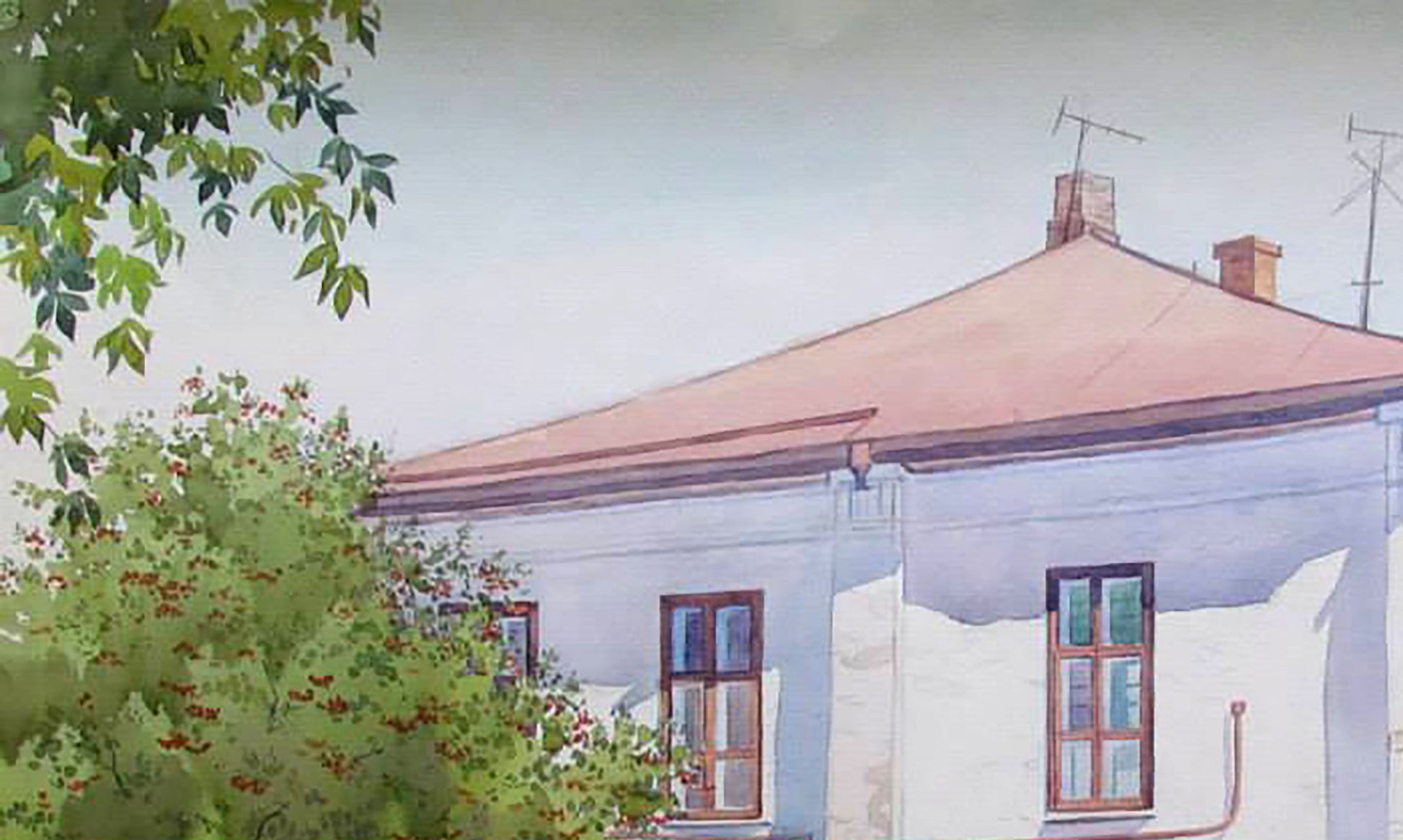 Watercolor painting  City House 