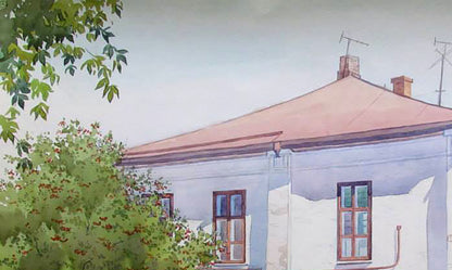 Watercolor painting  City House 