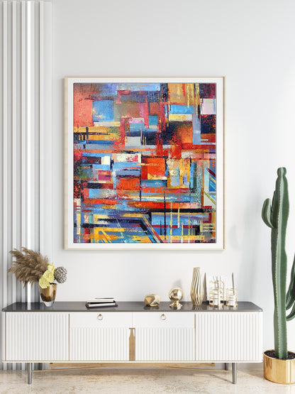 Oil painting In the rays of the sun by Kirilenko Mikhail vibrant geometric abstract
