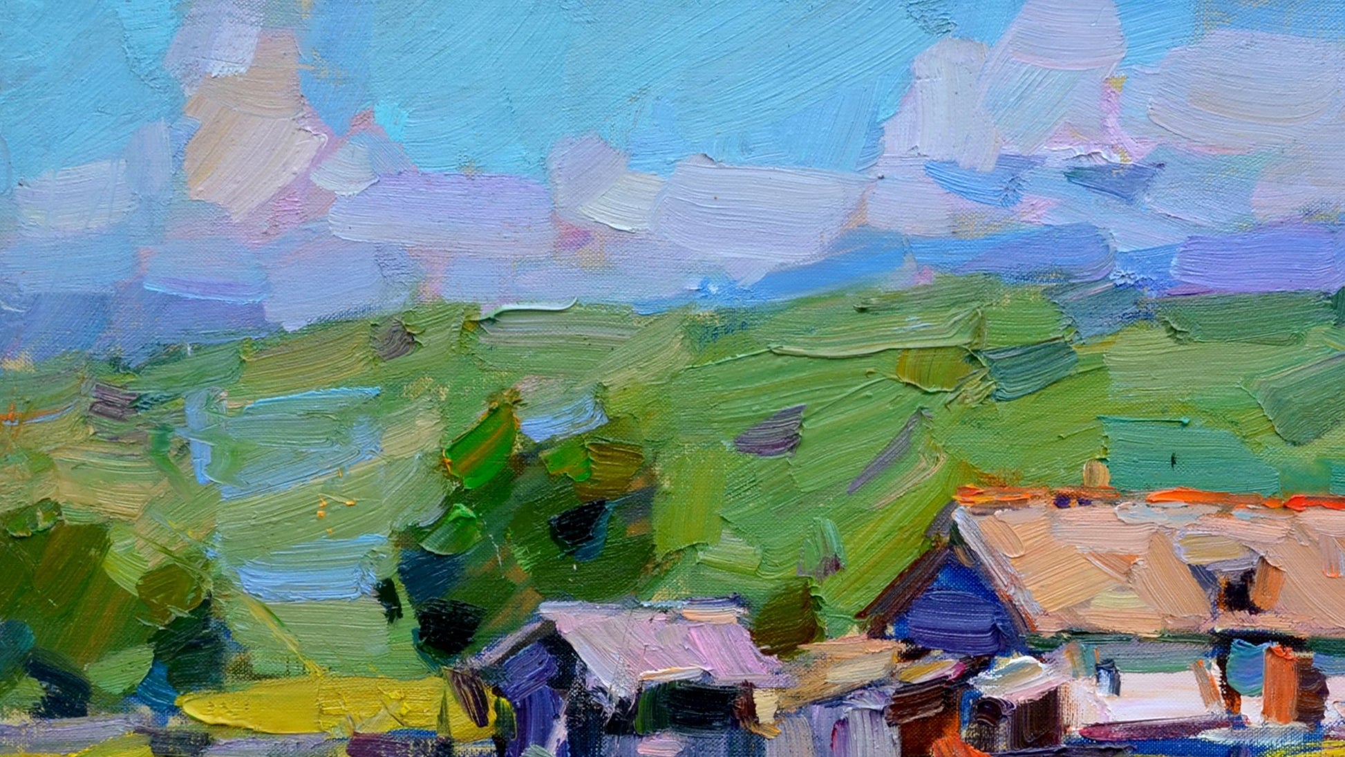 Oli painting Nature Landscape village Pereta Vyacheslav
