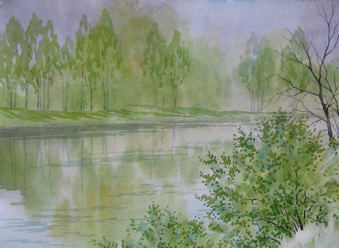 Watercolor painting April Nature Landscape Savenets Valery