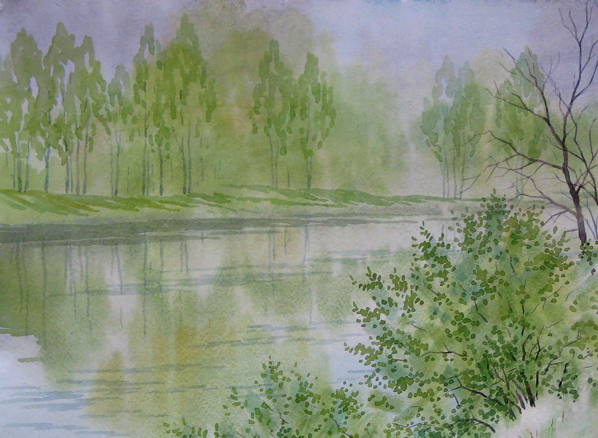 Watercolor painting April Nature Landscape Savenets Valery