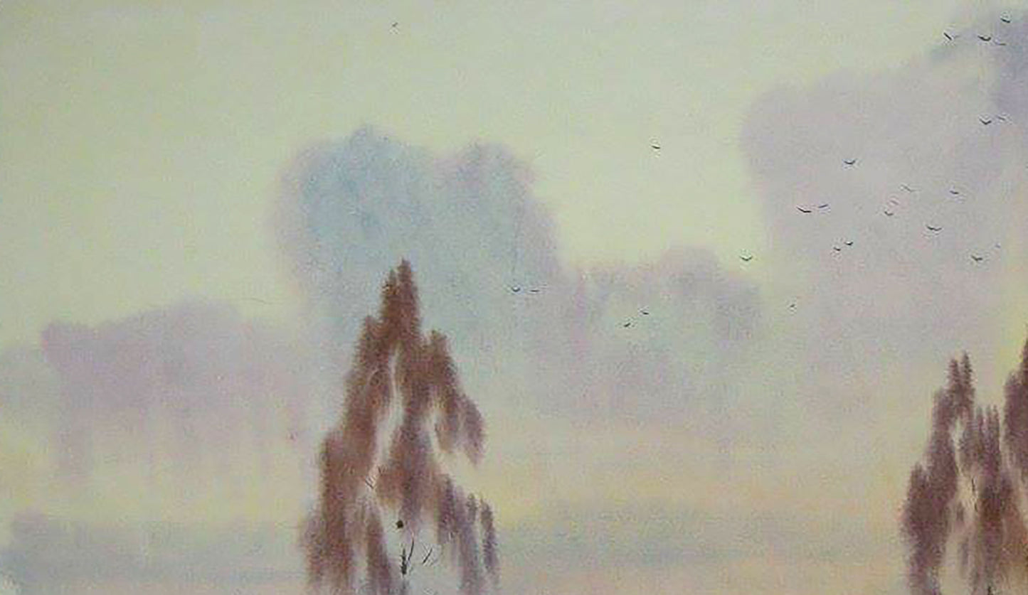 Watercolor painting Village Nature Landscape Savenets Valery