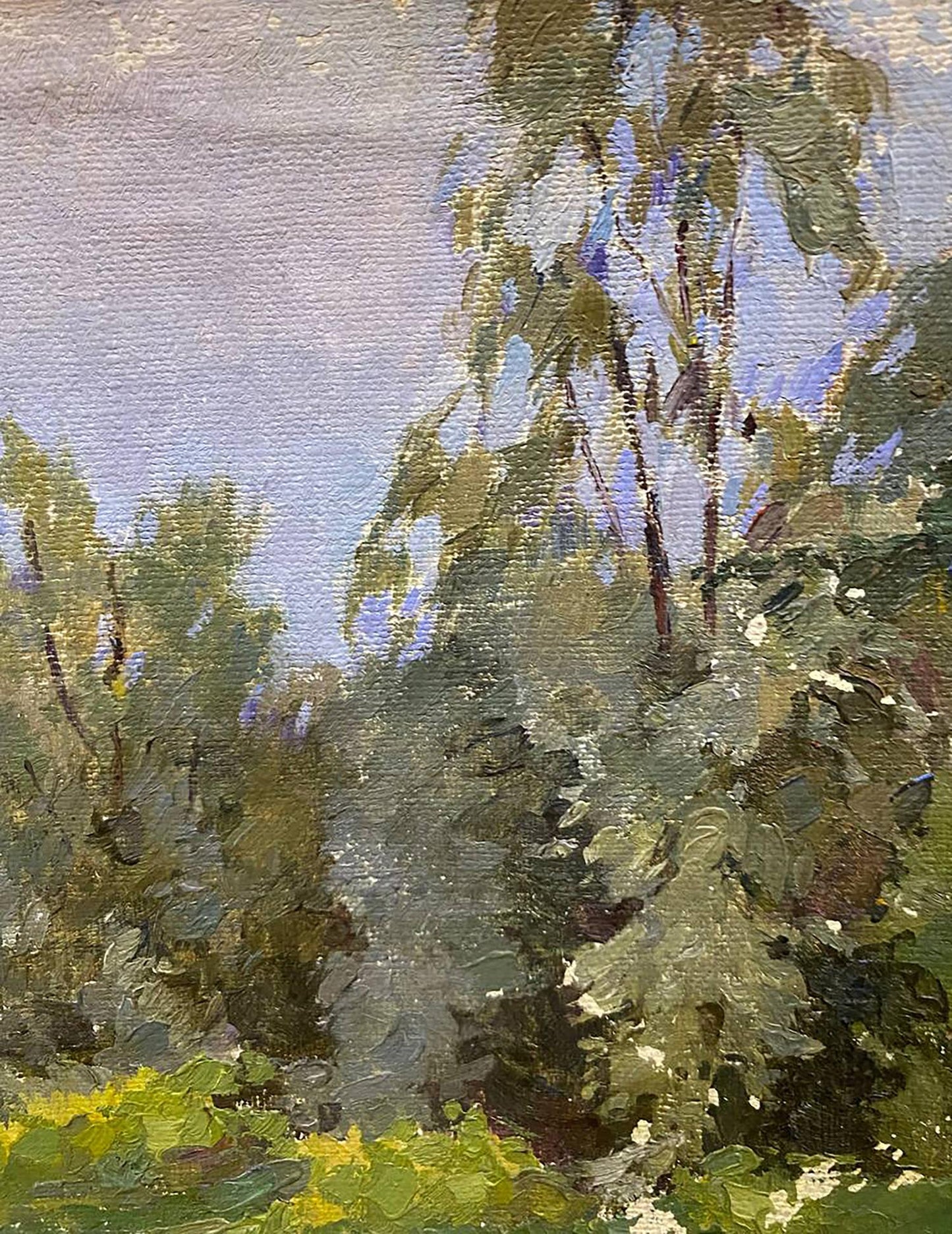 Textured oil painting Evening in the forest by Gorobec Pavlo, wooded scene