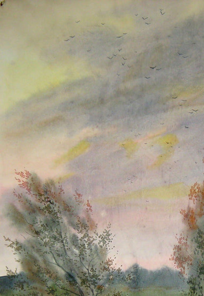 Watercolor painting Village landscape Savenets Valery
