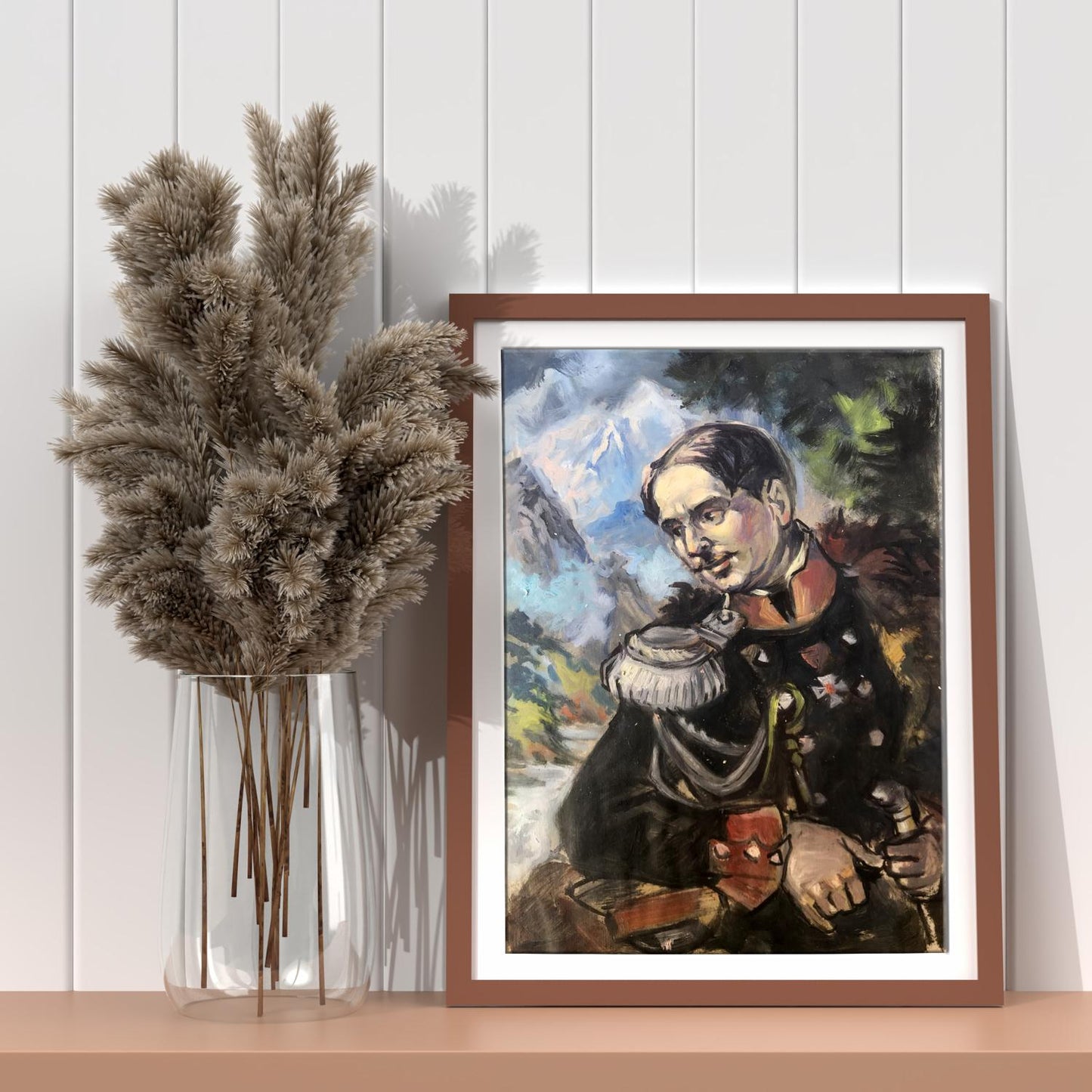Oil painting portrait of officer in nature by Alexander Litvinov