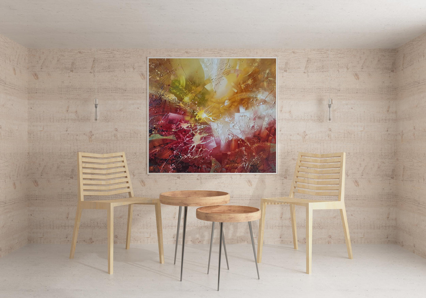 Abstract oil painting Awakening by Anatoly Tarabanov with red yellow white swirls