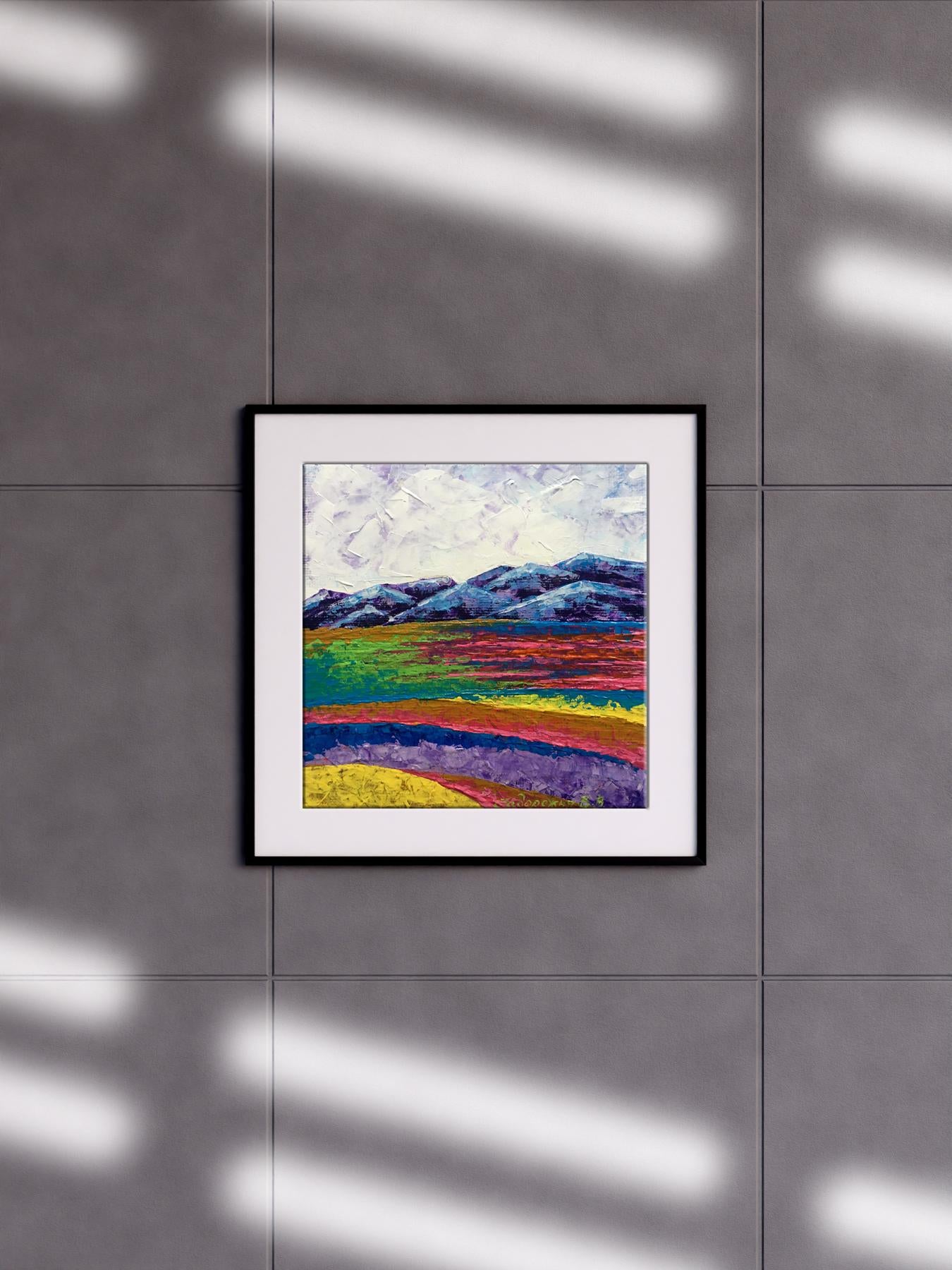 Oil painting Cloudy day in the mountains V. Zadorozhnya in black frame