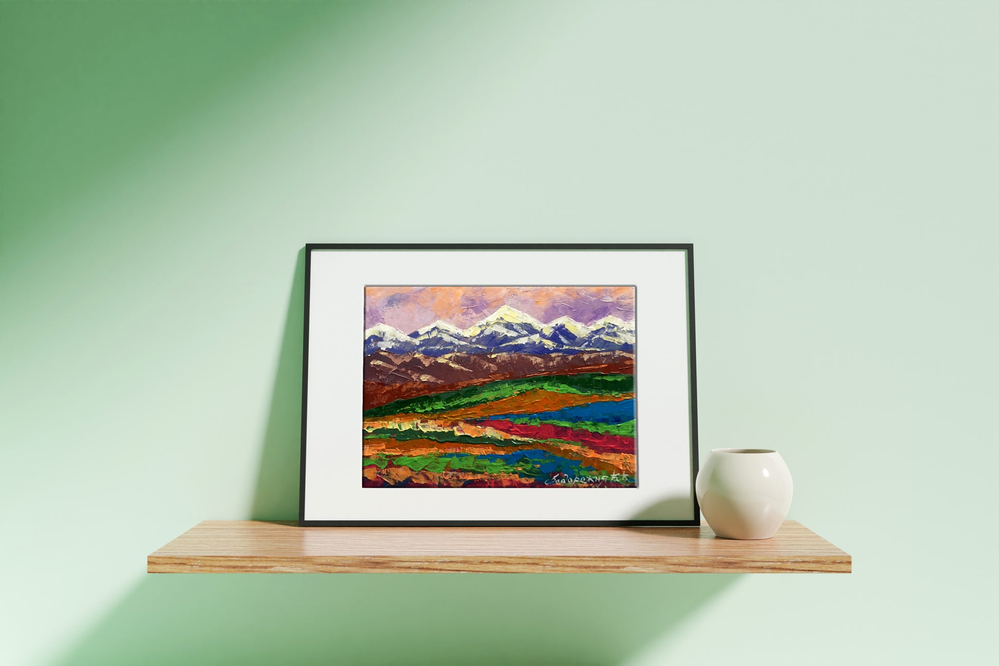 Oil painting Evening in the mountains by Zadorozhnya V. V. in black frame