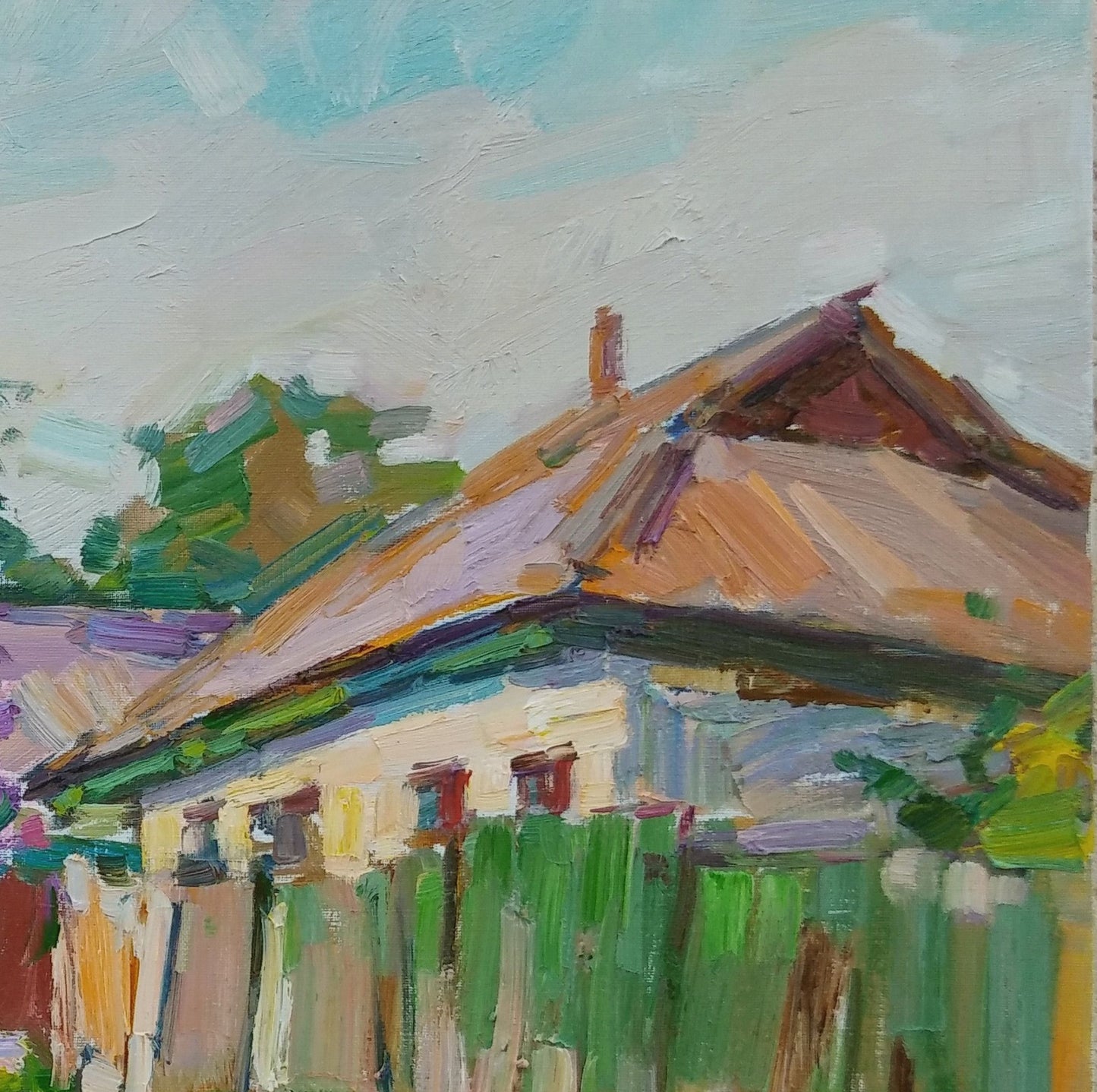 Oli painting Blooming May in the village landscape Vyacheslav Pereta