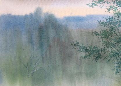 Watercolor painting Nature Landscape lake Valery Savenets