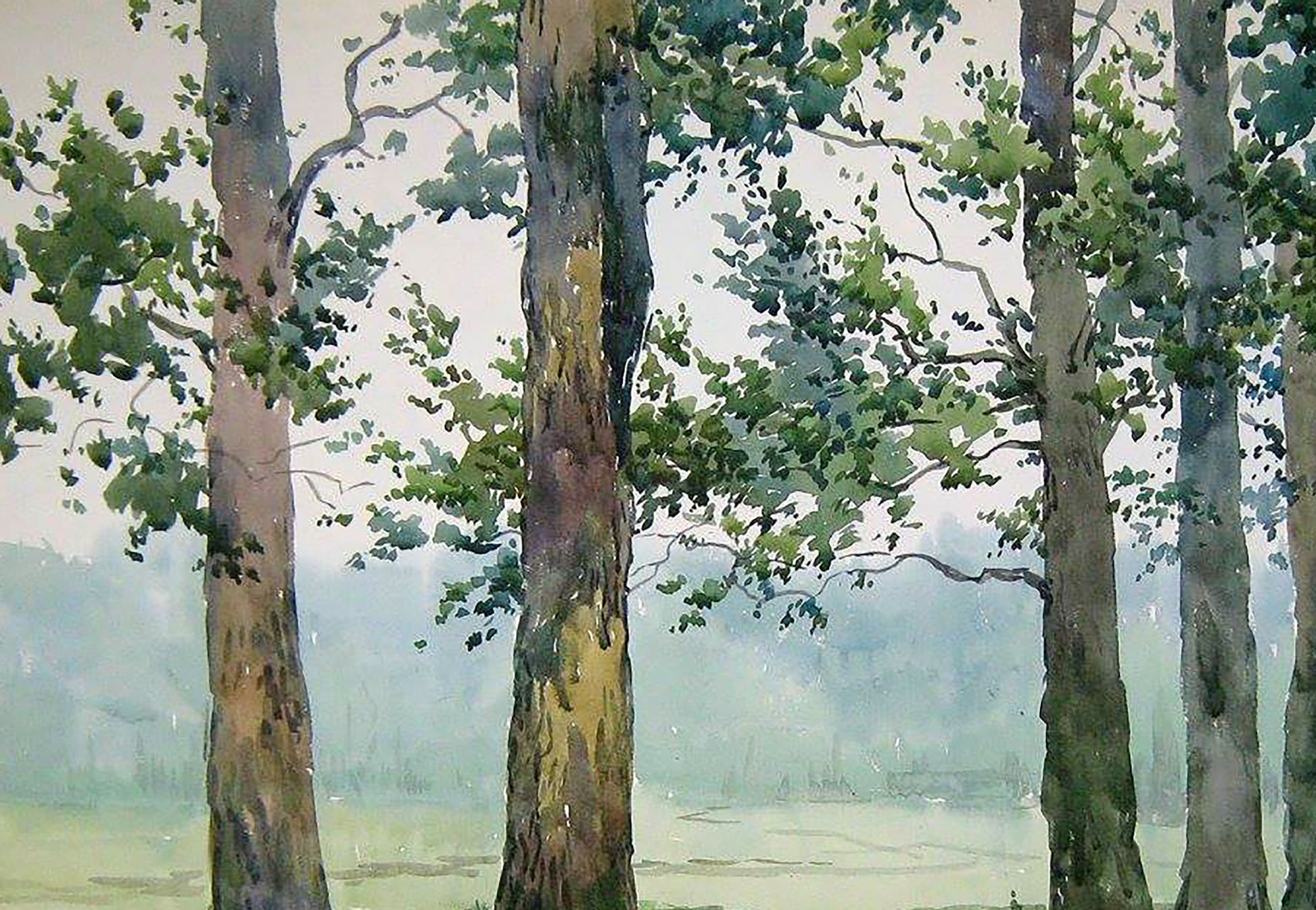 Watercolor painting Nature Landscape morning Savenets Valery
