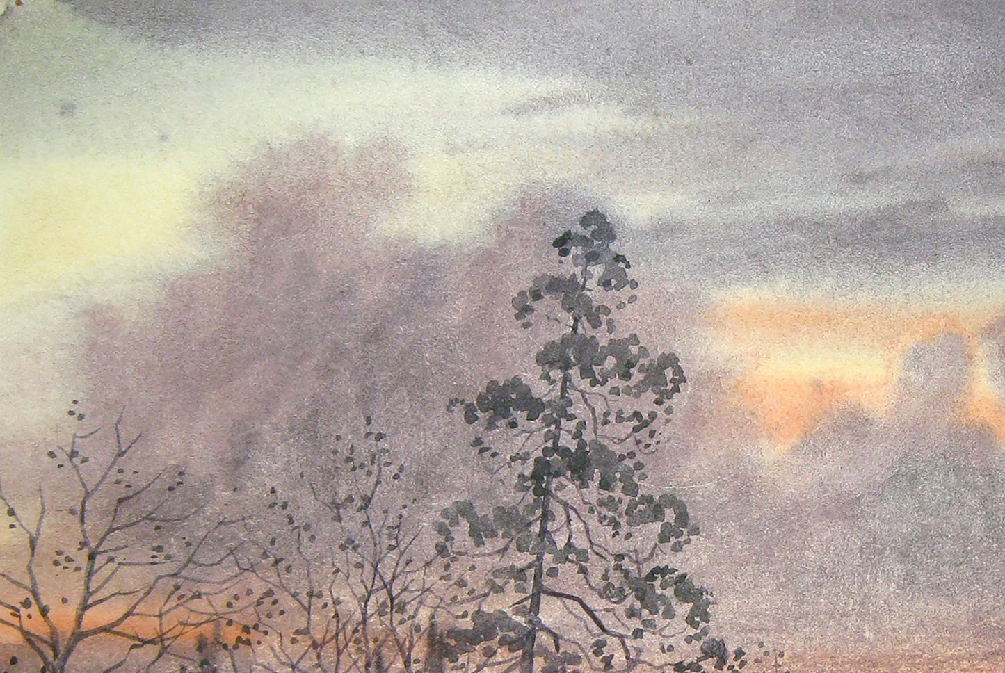 Watercolor painting Evening Nature Landscape Savenets Valery