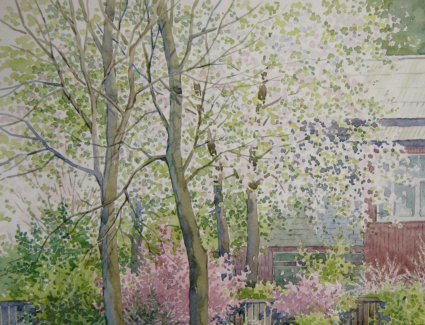 Watercolor painting Village garden Valery Savenets