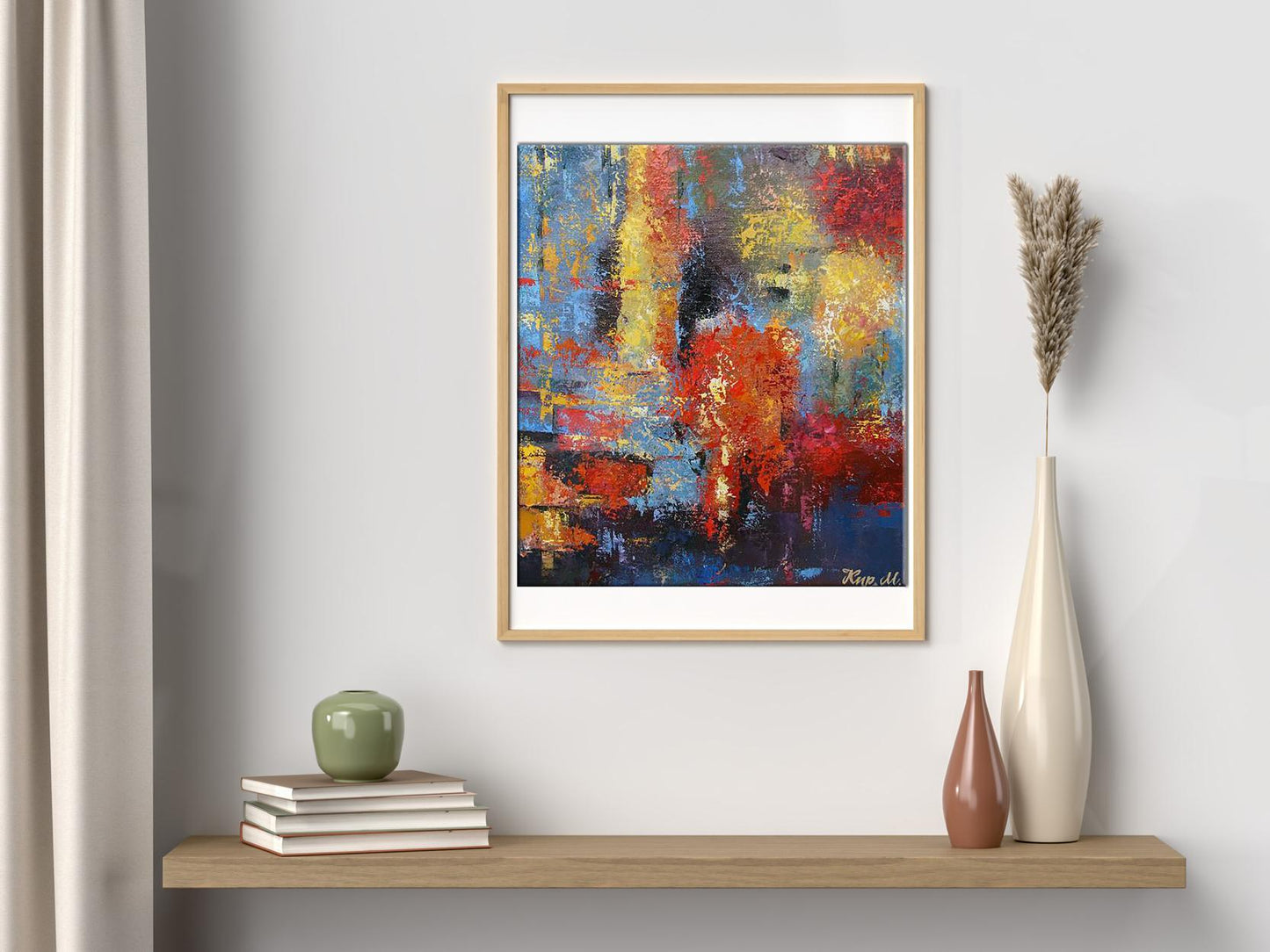 Oil painting Autumn morning by Kirilenko Mikhail in light wood frame