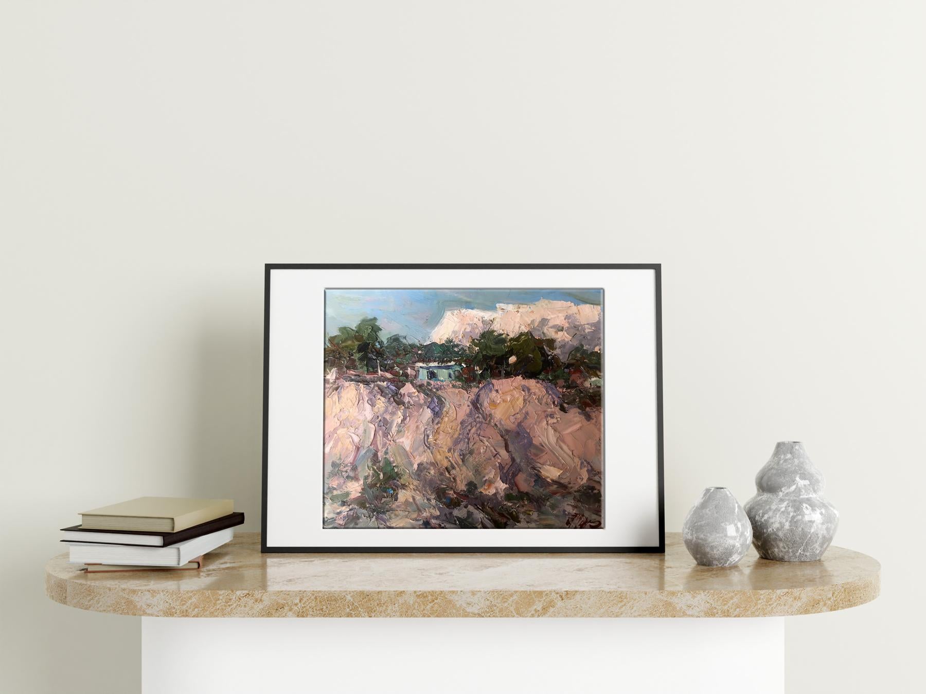 Oil painting A house in the mountains 
