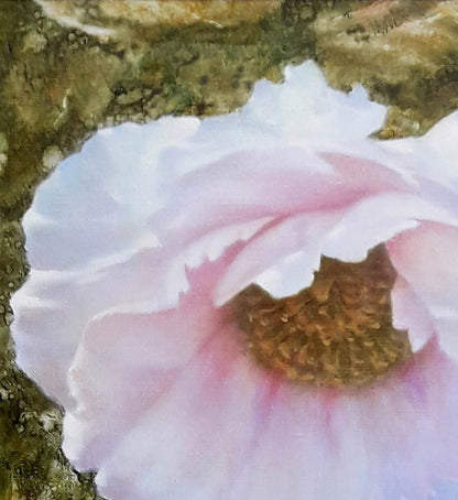 Delicate pink tree peony oil painting by Korkishko Vasily