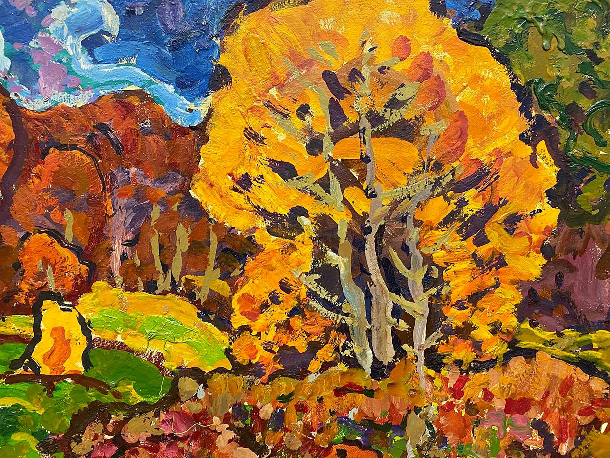 Vibrant impressionist oil painting by Kolosovsky Georgy Sergeevich with autumn tree