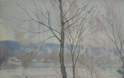 Watercolor painting Snow Nature Landscape Savenets Valery