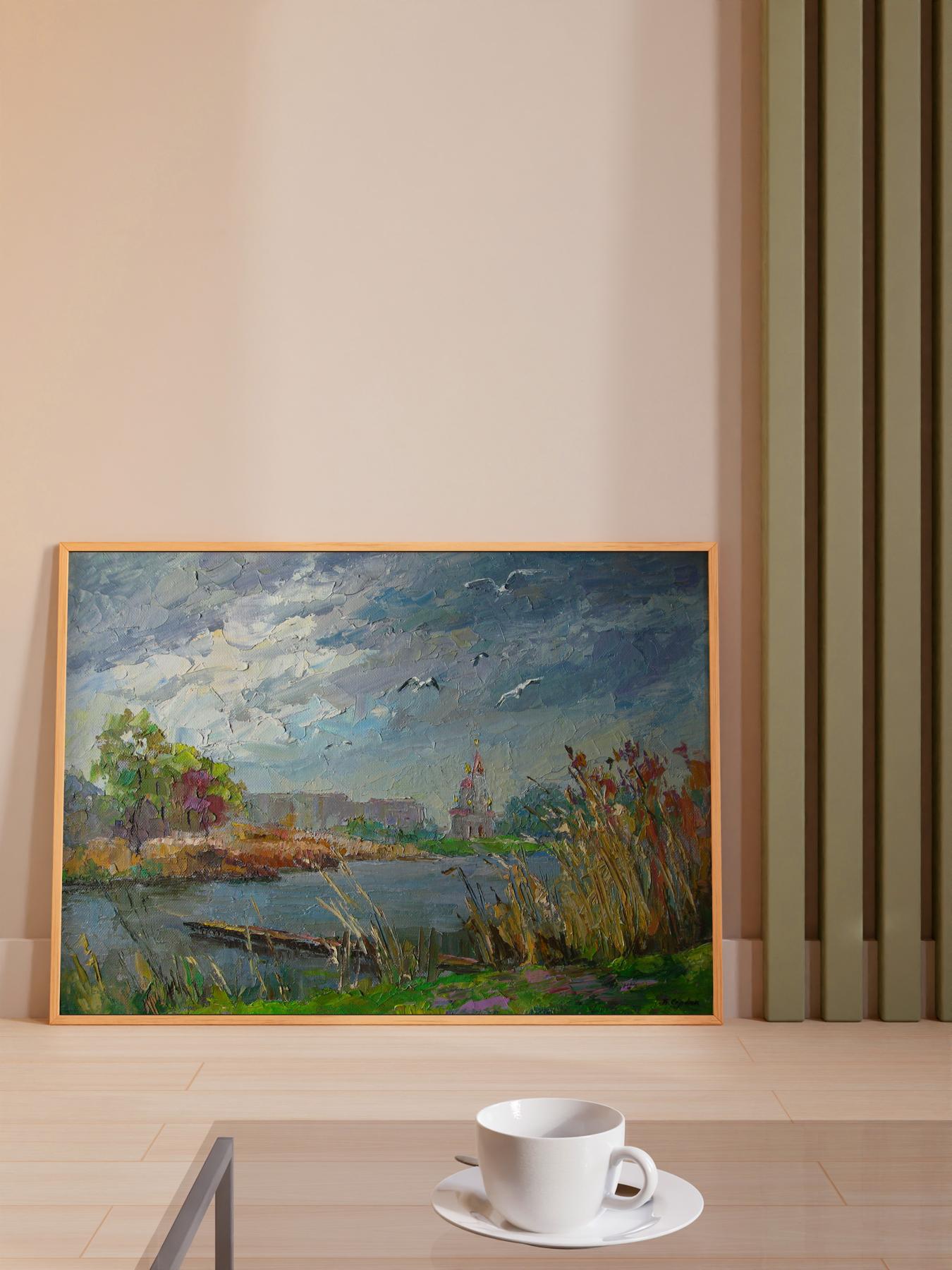 Oil painting Gulls over the river by Serdyuk Boris Petrovich