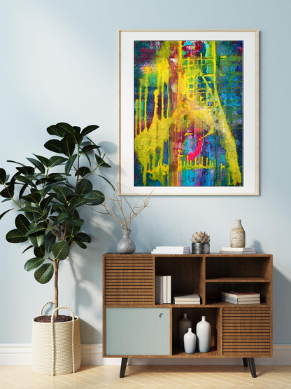 Vibrant acrylic painting Apples on the Table by Melezhik Olga in white frame