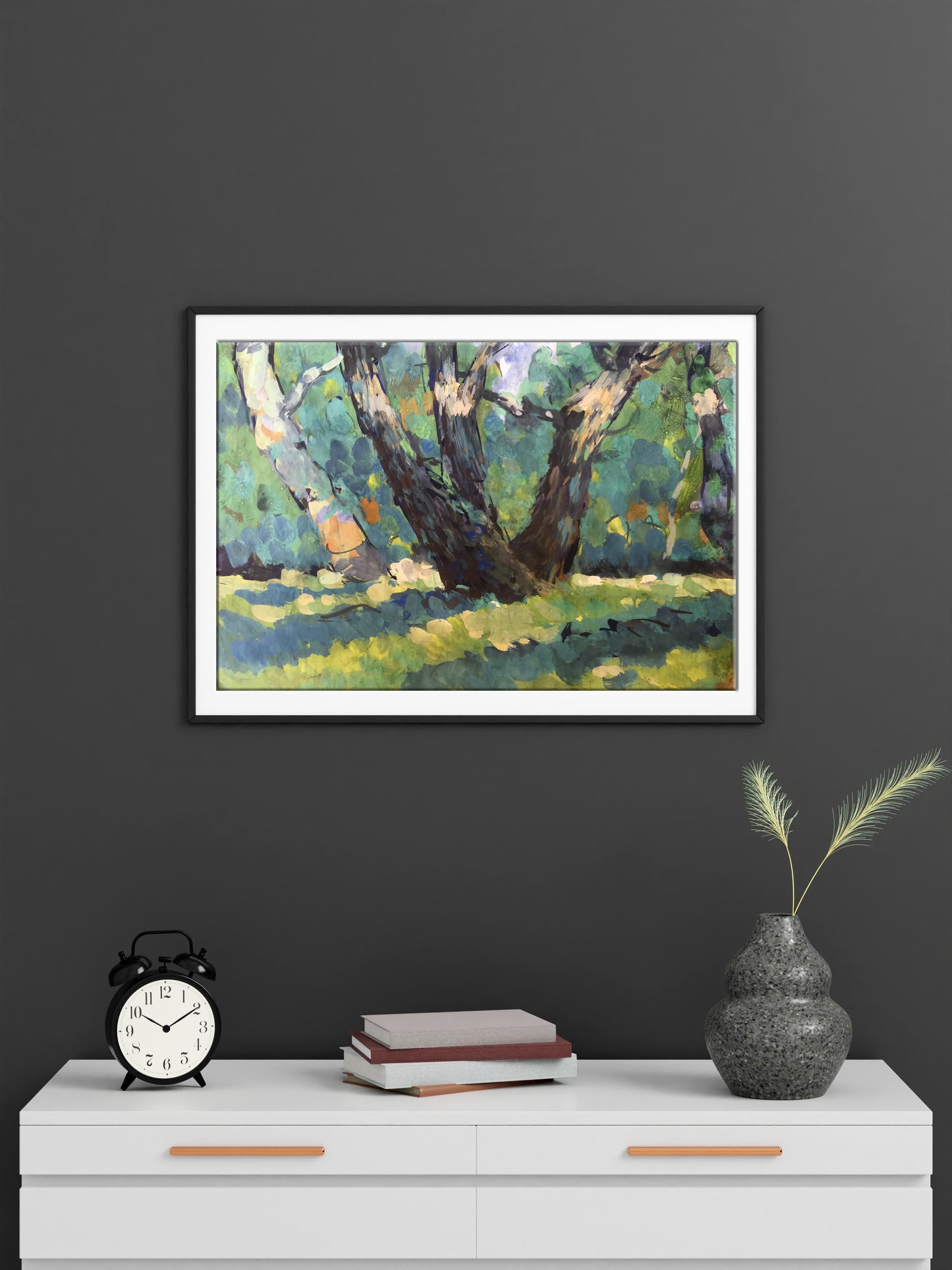 Oil painting In the Meadow by Alexander Arkadievich Litvinov in black frame