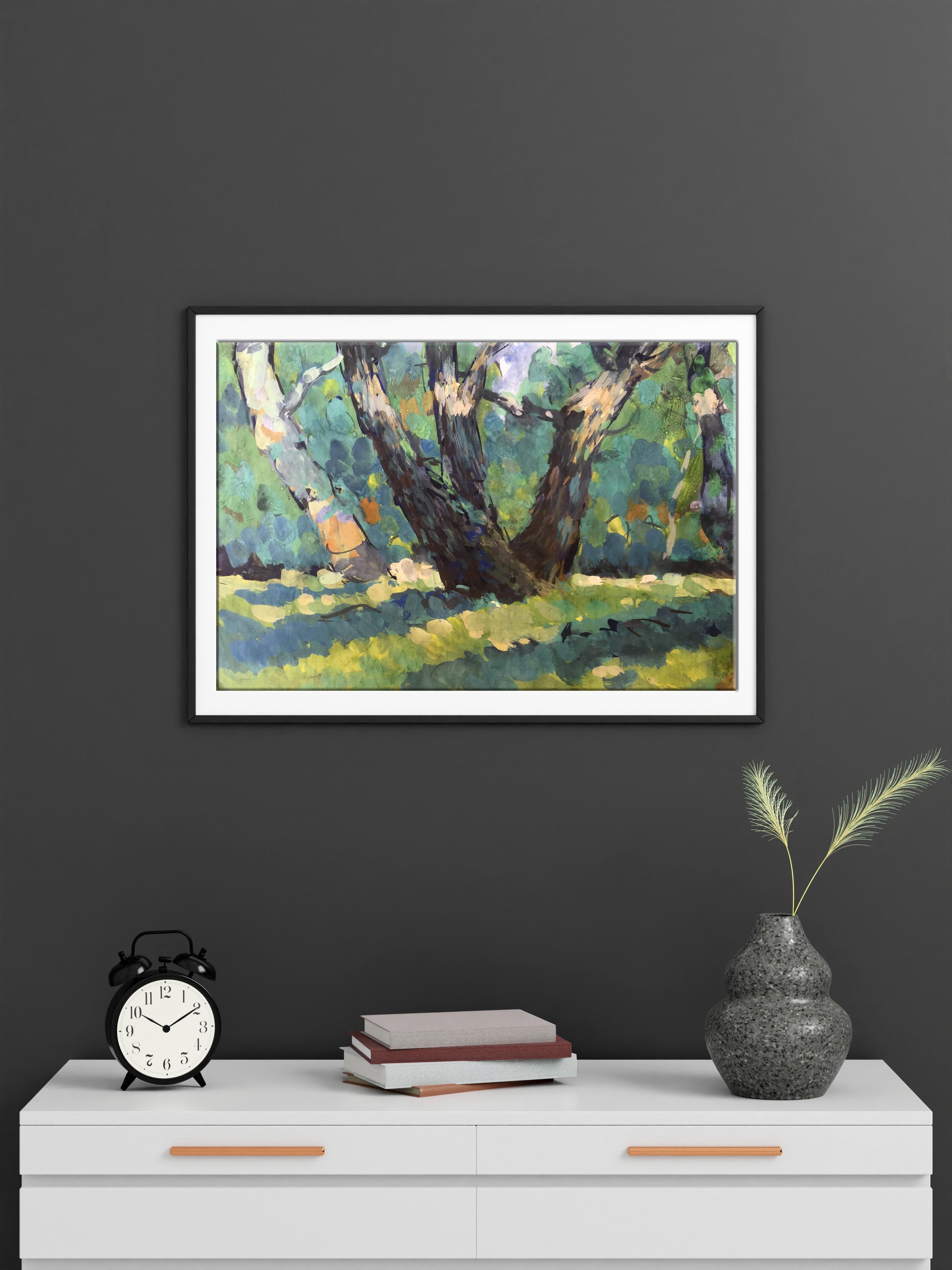 Oil painting In the Meadow by Alexander Arkadievich Litvinov in black frame