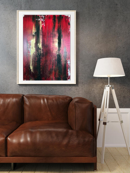 Framed Fire Kali acrylic painting by Melezhik Olga with bold red, black, gold strokes