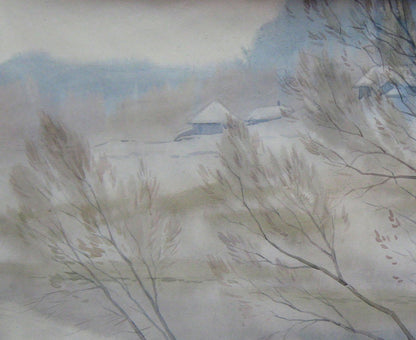 Watercolor painting Village landscape Savenets Valery