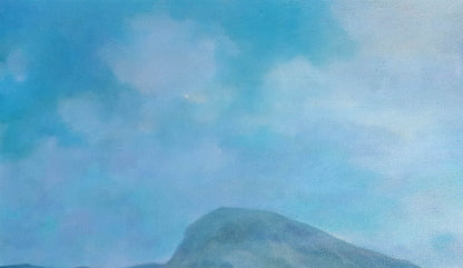 Oil painting of mountain peak by Korkishko Vasily under blue sky with clouds