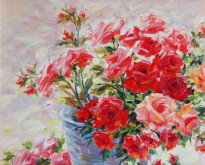 Oil painting Red roses still life  