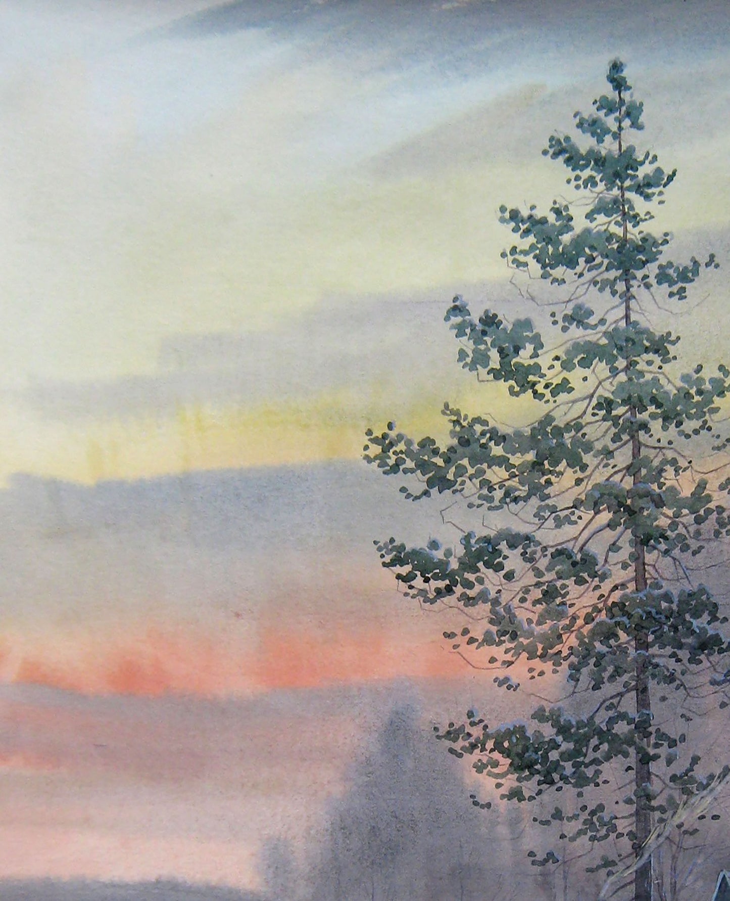 Watercolor painting Village landscape Valery Savenets