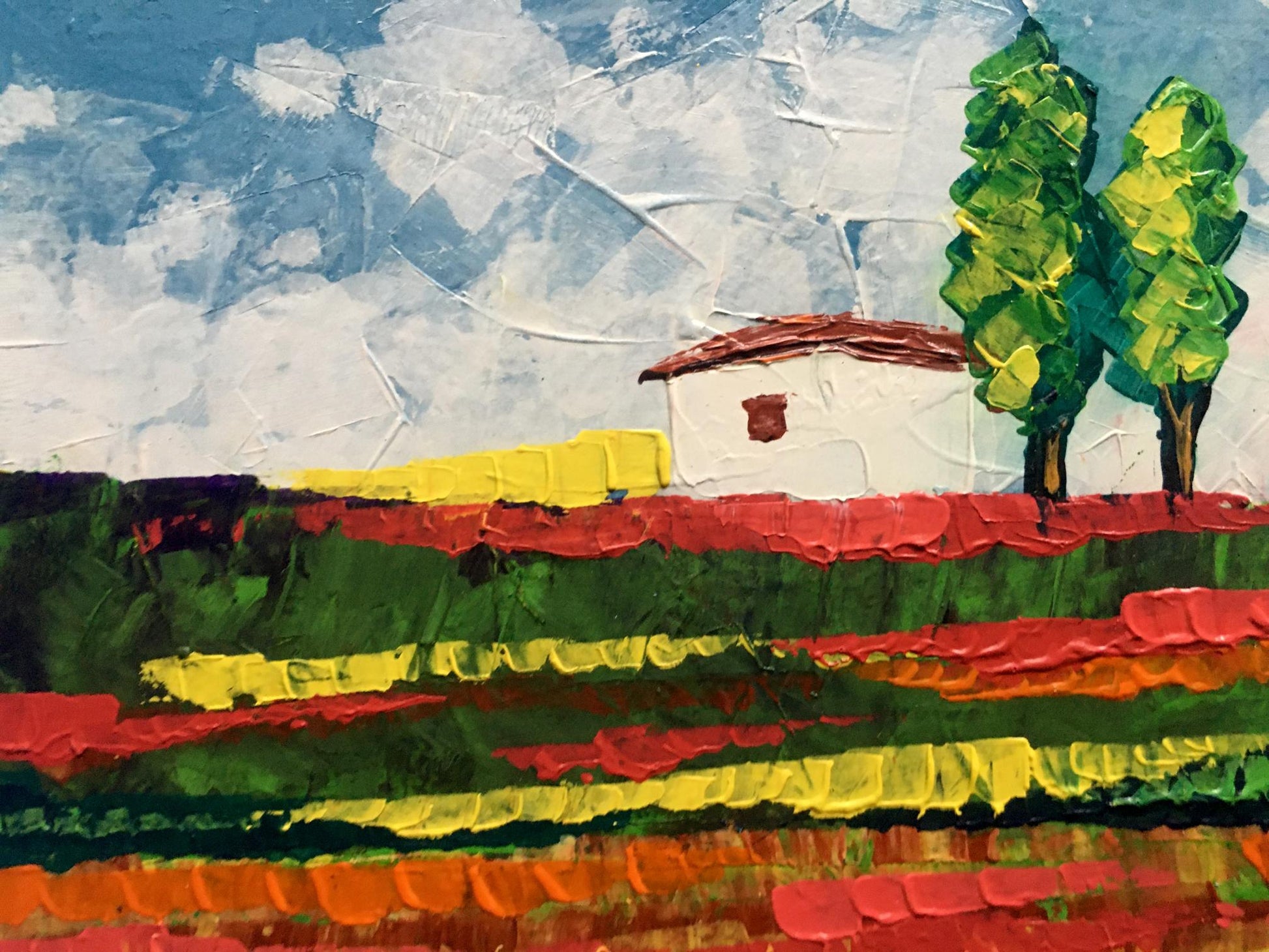 Oil painting Somewhere in the field by Zadorozhnya V. V. vibrant house in fields