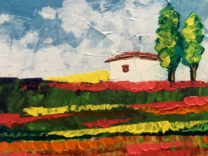 Oil painting Somewhere in the field by Zadorozhnya V. V. vibrant house in fields